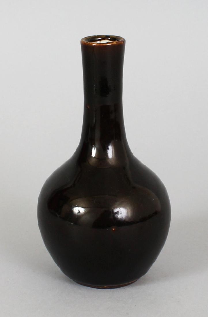 AN 18TH CENTURY CHINESE MONOCHROME BOTTLE VASE, applied (1 of 5)