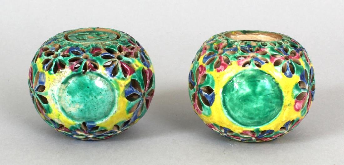 A PAIR OF SMALL 19TH CENTURY CHINESE BISCUIT GLAZED (1 of 9)
