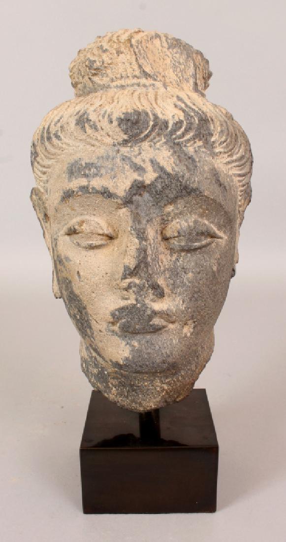 AN INDIAN GREY GANDHARA SCHIST STONE HEAD OF A (1 of 6)