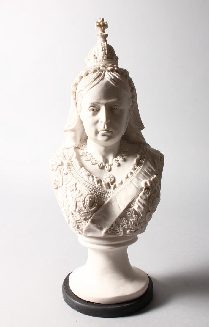 A WHITE MARBLE BUST OF QUEEN VICTORIA. 16ins high.: A WHITE MARBLE BUST OF QUEEN VICTORIA. 16ins high.