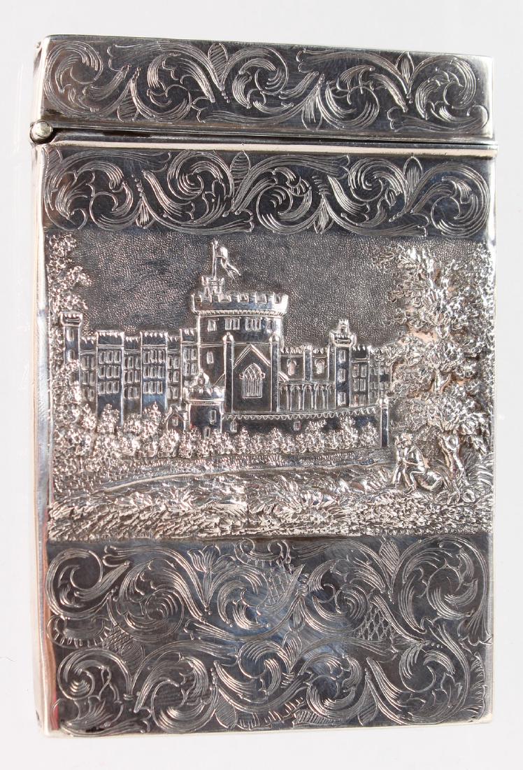 A VICTORIAN CASTLE CALLING CARD CASE. Birmingham.: A VICTORIAN CASTLE CALLING CARD CASE. Birmingham. Maker: Taylor & Perry.