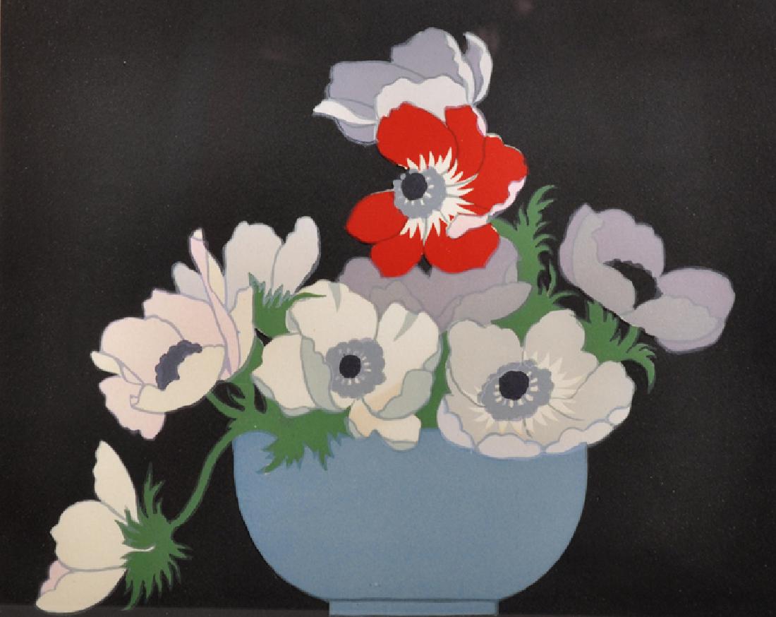 John Hall Thorpe (1874-1947) Australian. "Anemones",: John Hall Thorpe (1874-1947) Australian. "Anemones", Woodcut in Colours, Signed and Inscribed in Pencil, 9" x 11.5".