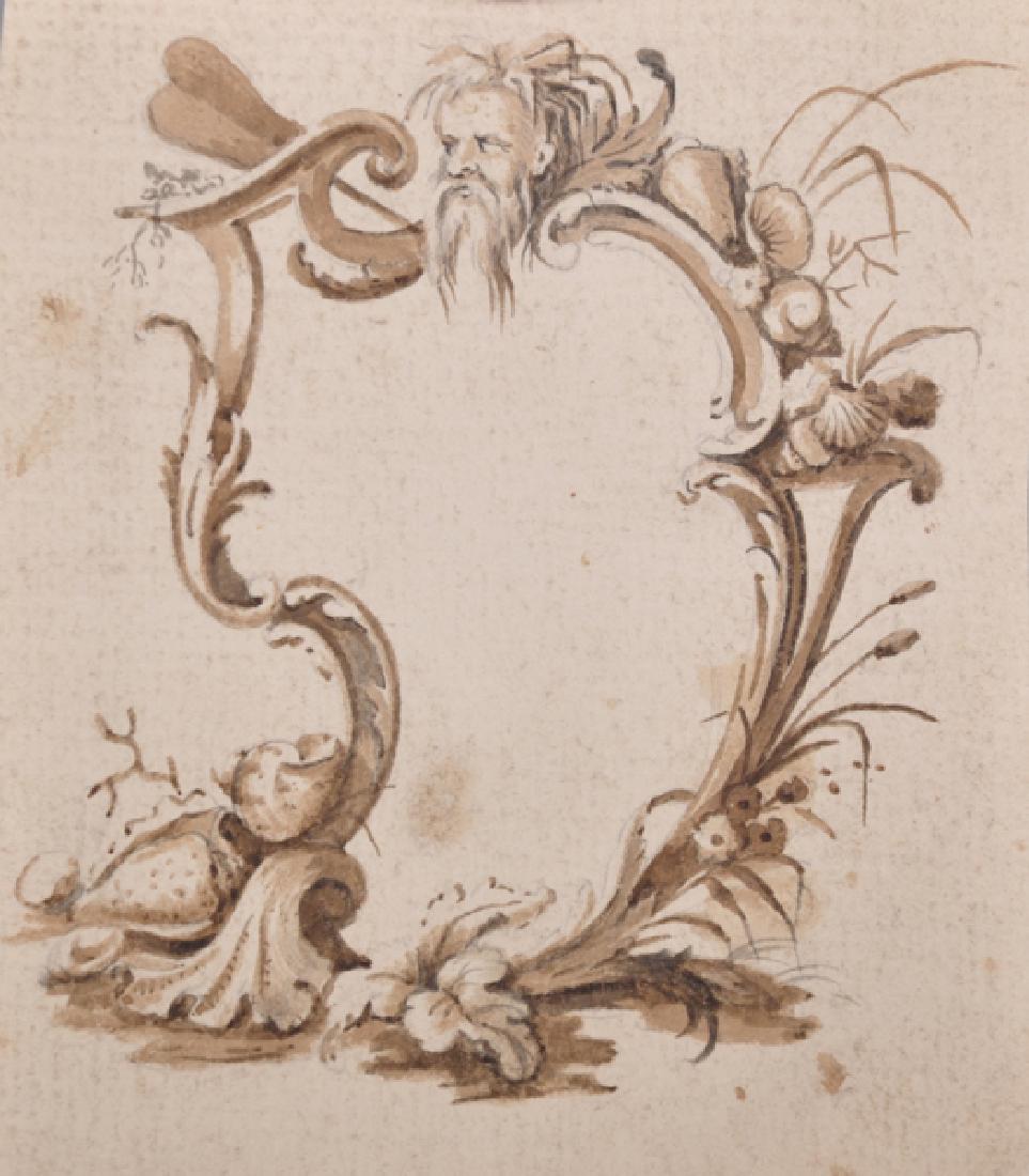 Attributed to Johann Esaias Nilson (1721-1788) German.: Attributed to Johann Esaias Nilson (1721-1788) German. A Design for a Cartouche, Watercolour, Unframed, 5" x 4.25".