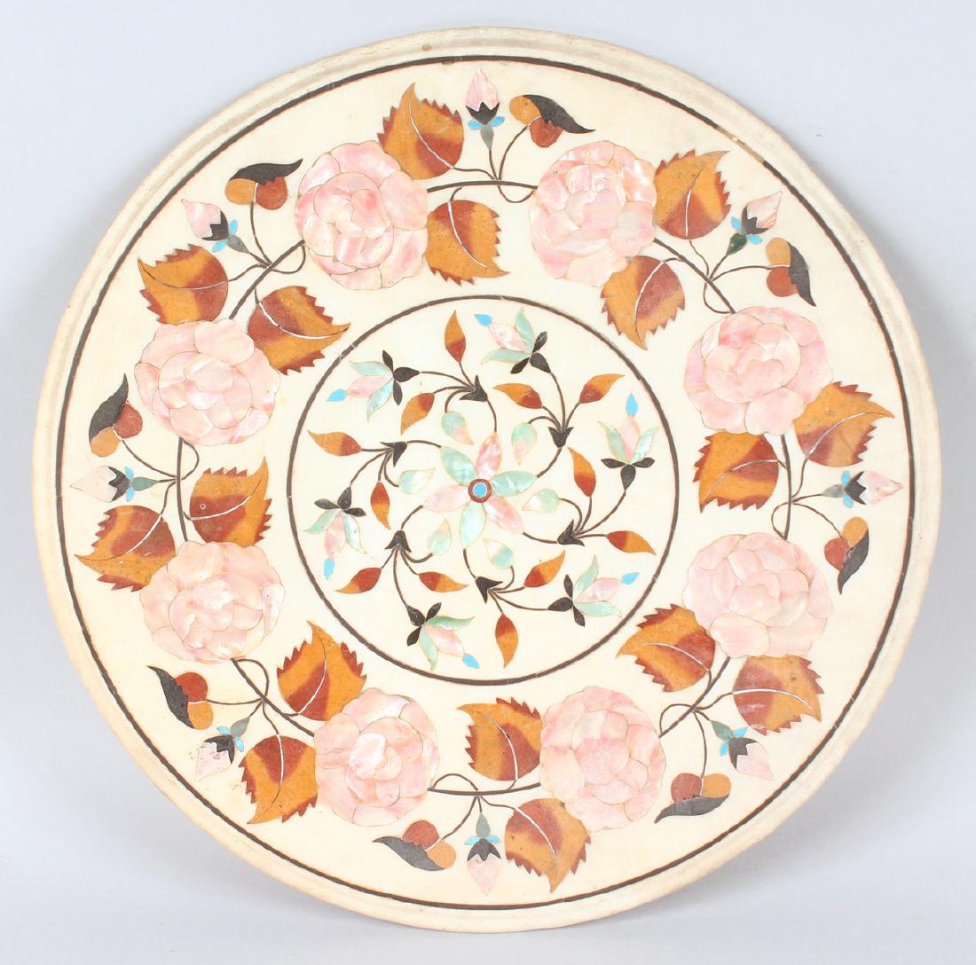 A CIRCULAR INLAID MARBLE TABLE TOP.  14.5ins (36cms) (1 of 1)