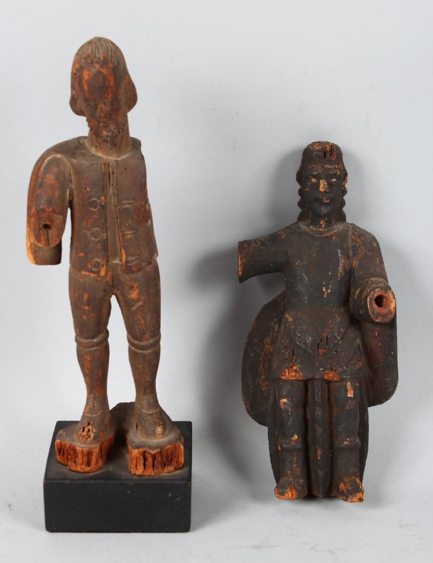 TWO ANTIQUE CARVED WOOD FIGURES (af).: TWO ANTIQUE CARVED WOOD FIGURES (af).