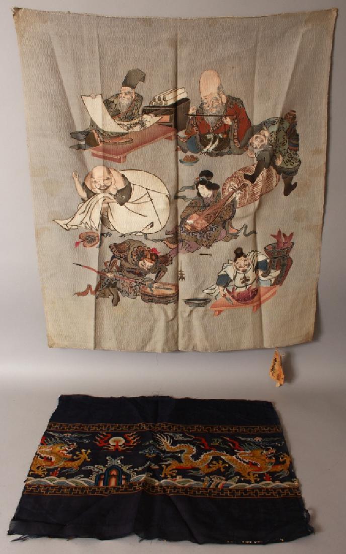 A CHINESE KESI STYLE EMBROIDERED DRAGON FABRIC PANEL, (1 of 10)