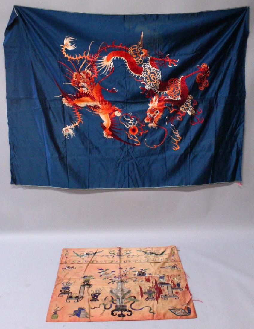 A 20TH CENTURY CHINESE BLUE GROUND EMBROIDERED SILK (1 of 9)