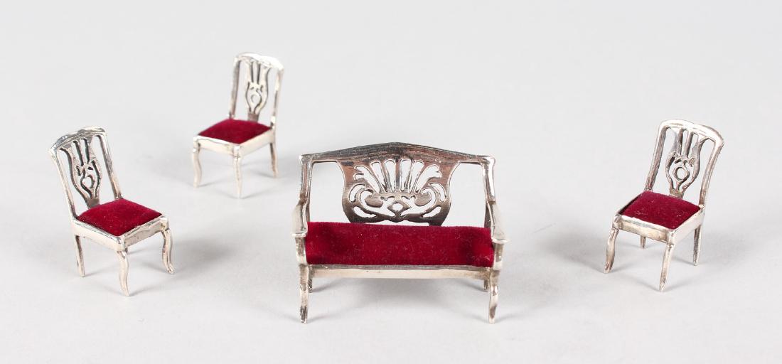 A .925 SILVER SETTEE and THREE ARMCHAIRS (4).: A .925 SILVER SETTEE and THREE ARMCHAIRS (4).