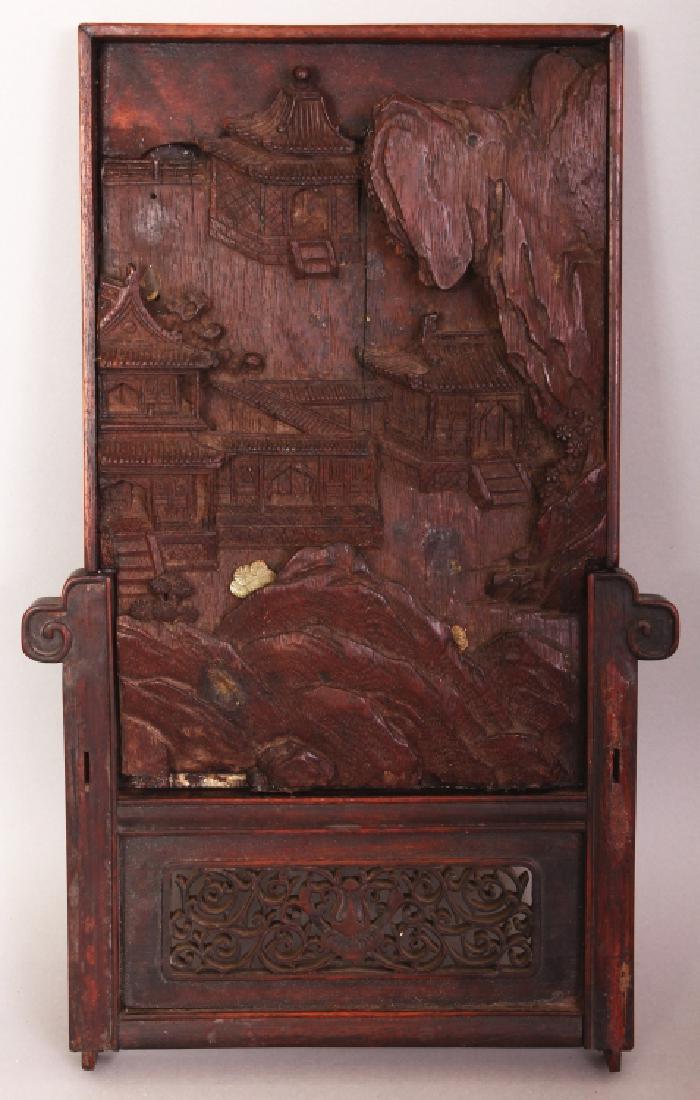 A 19TH/20TH CENTURY CHINESE CARVED WOOD TABLE SCREEN, (1 of 4)