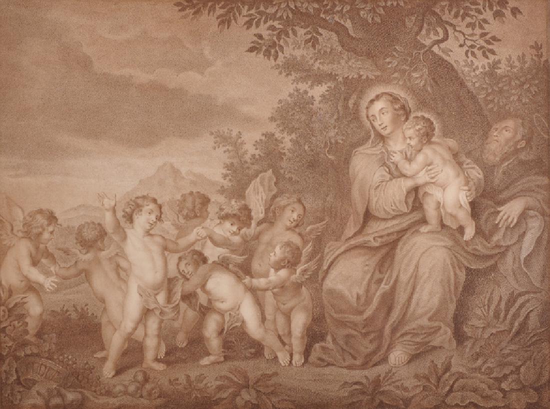 After Francesco Bartolozzi (1727-1815) Italian. 'A: After Francesco Bartolozzi (1727-1815) Italian. 'A Dance of Boy Angels', engraving, 11" x 14.5", together with three oval prints of cherubs, four (4).