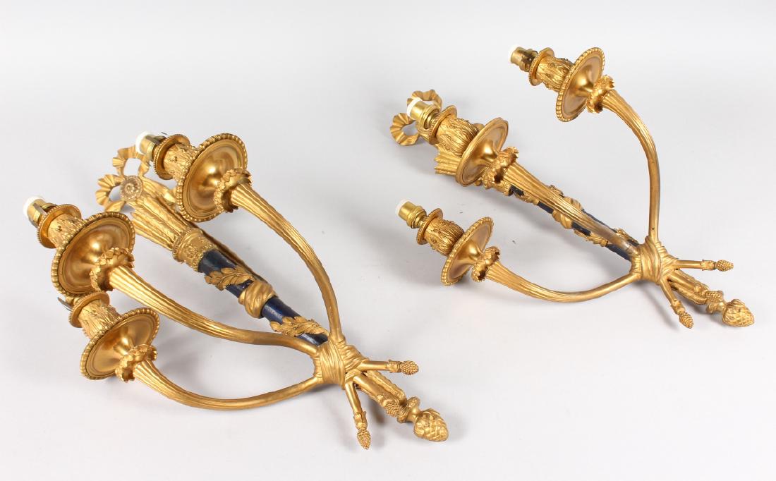 A GOOD PAIR OF EMPIRE ORMOLU THREE BRANCH WALL SCONCES (1 of 5)