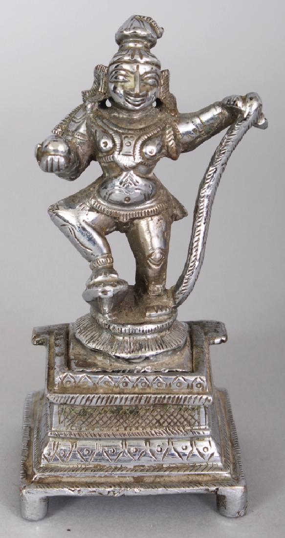A 19TH/20TH CENTURY SILVERED BRONZE FIGURE OF SHIVA, (1 of 8)