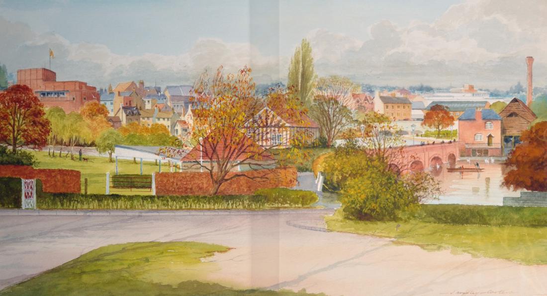 Bradley Carter (20th Century) British. “Stratford on: Bradley Carter (20th Century) British. “Stratford on Avon V1”, Watercolour, Signed, Unframed, 16” x 28”.