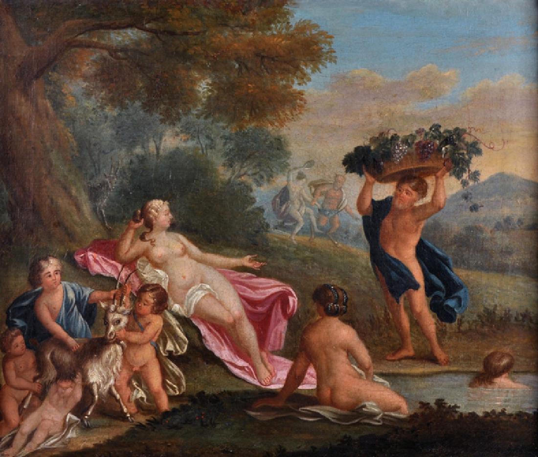 18th Century French School. An Allegory of Plenty, Oil: 18th Century French School. An Allegory of Plenty, Oil on Canvas, 11.75” x 13.75”.