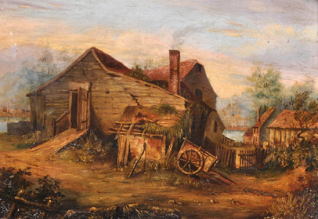 Manner of Vincent Van Gogh (1853-1890) Dutch. Study of: Manner of Vincent Van Gogh (1853-1890) Dutch. Study of Farm Buildings, Oil on Canvas, 10.5” x 13.5”.