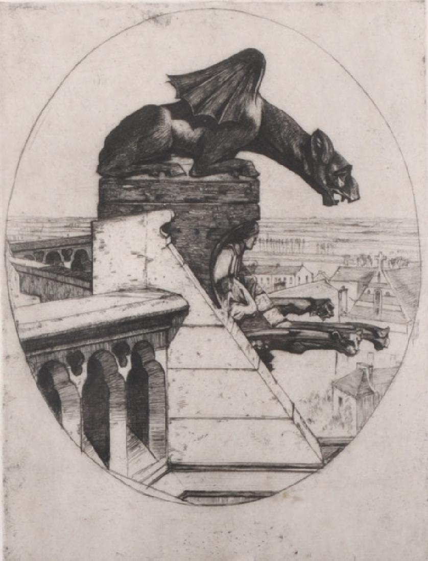 David Young Cameron (1865-1945) British. "The Chimera: David Young Cameron (1865-1945) British. "The Chimera of Amiens", Etching, Signed in Pencil, 10" x 7.5", and two others by the same hand, three (3).