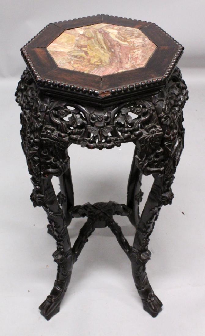ANOTHER 19TH CENTURY CHINESE MARBLE-TOP HARDWOOD STAND, (1 of 8)