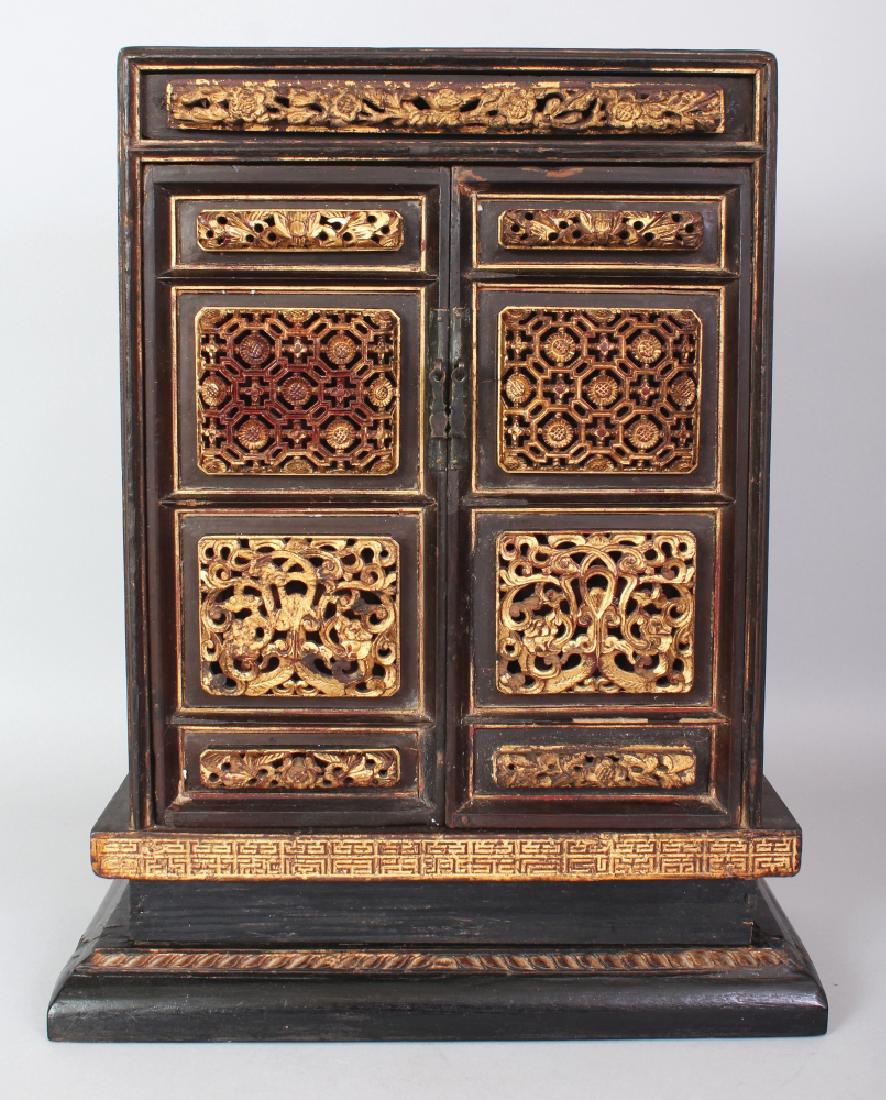 A 19TH/20TH CENTURY CHINESE GILT WOOD CABINET, the two (1 of 10)