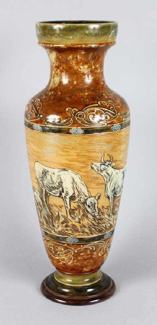 A VERY GOOD LARGE DOULTON LAMBETH STONEWARE VASE (1 of 2)