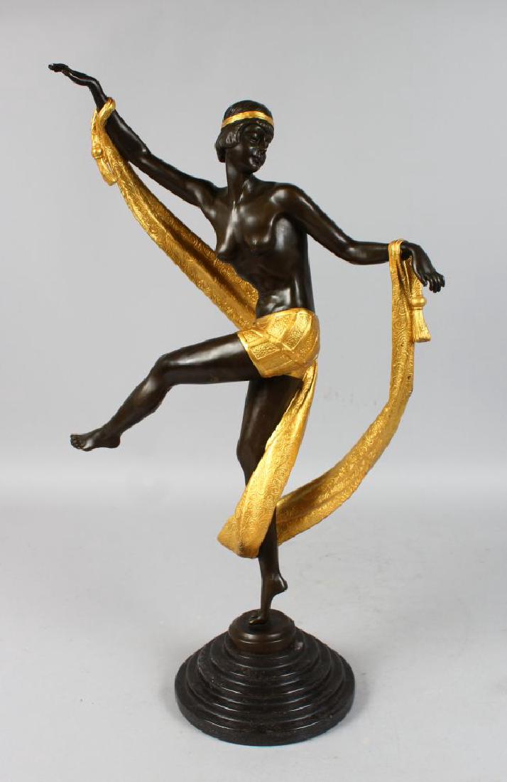 FANNY ROZET A LARGE BRONZE AND GILDED BRONZE OF A: FANNY ROZET A LARGE BRONZE AND GILDED BRONZE OF A YOUNG LADY DANCING. Signed, on a stepped marble base. 22ins high.
