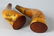 A PAIR OF MAORI FINELY CARVED HORN SCRIMSHAW POWDER - 4