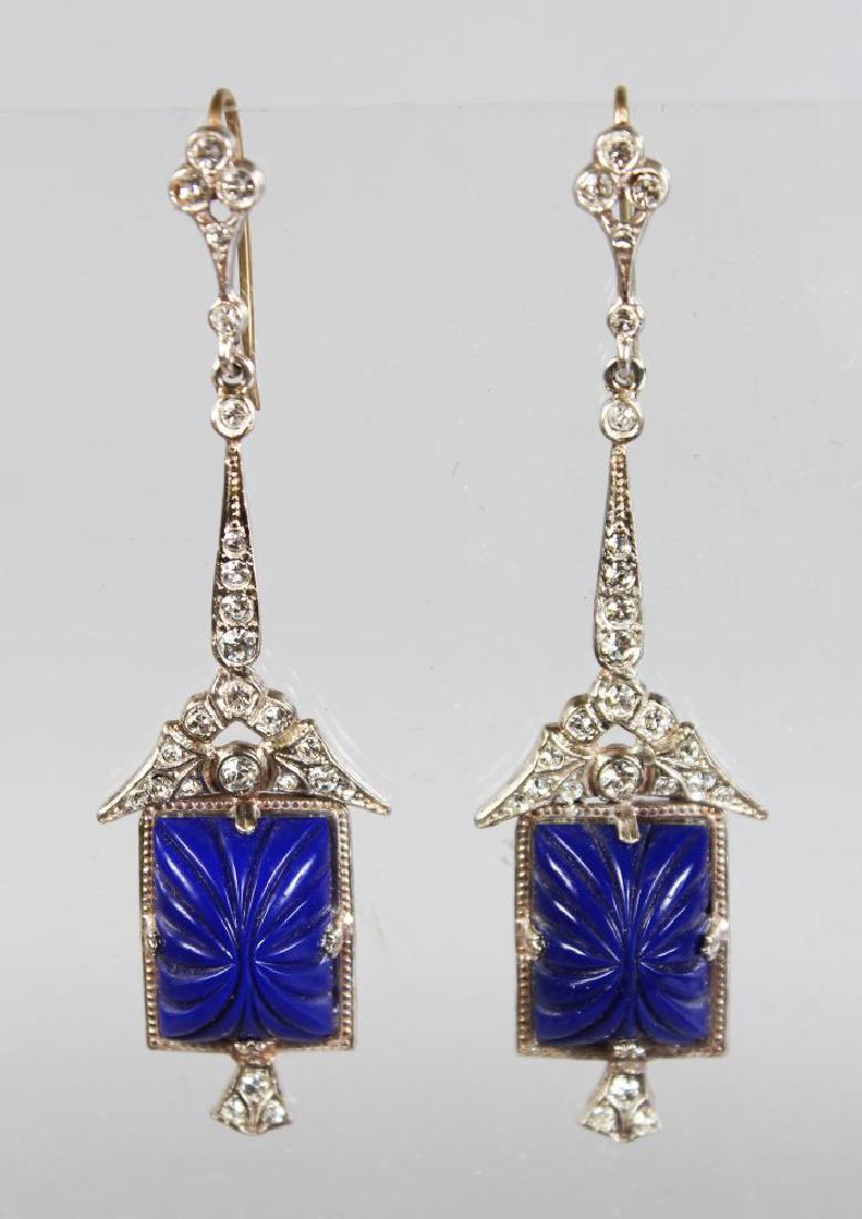 A PAIR OF "ART DECO" 9CT WHITE GOLD LAPIS DROP (1 of 1)