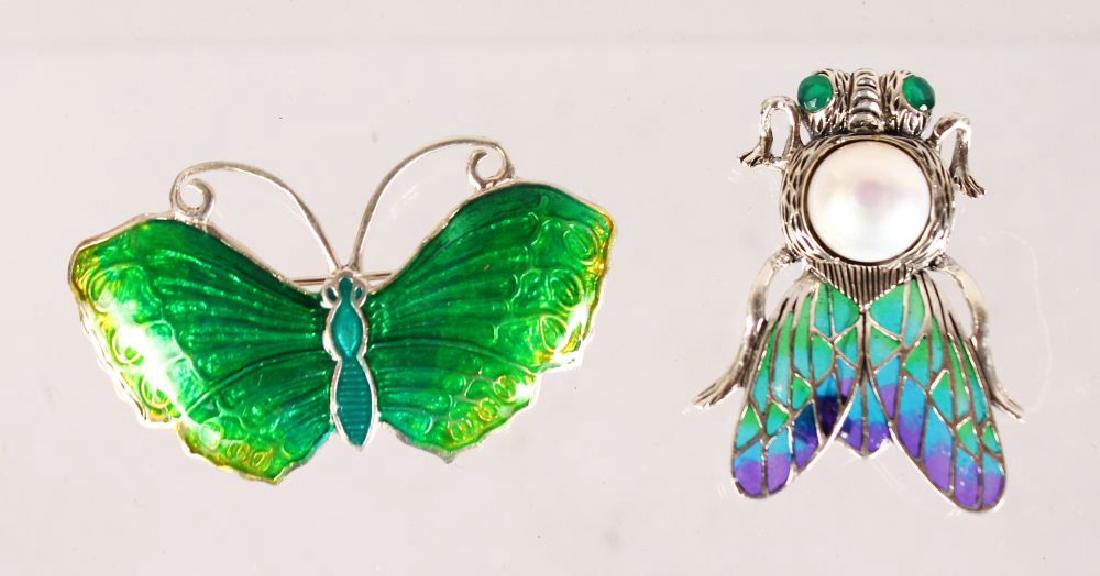 TWO SILVER AND ENAMEL BUG BROOCHES. (1 of 2)