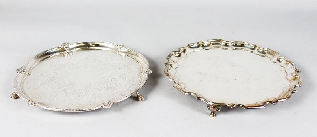 A SHAPED CIRCULAR ENGRAVED SALVER with bead edge on (1 of 3)