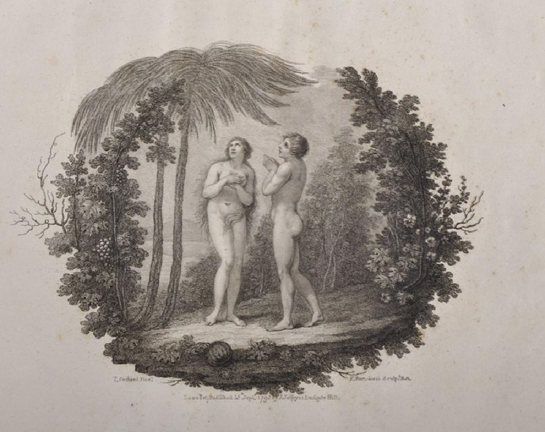 After Thomas Stothard (1755-1834) British. A Scene from: After Thomas Stothard (1755-1834) British. A Scene from Milton, Engraved by Francesco Bartolozzi (1727-1815) Italian, 9.75" x 15", and another twelve, bound in a volume.