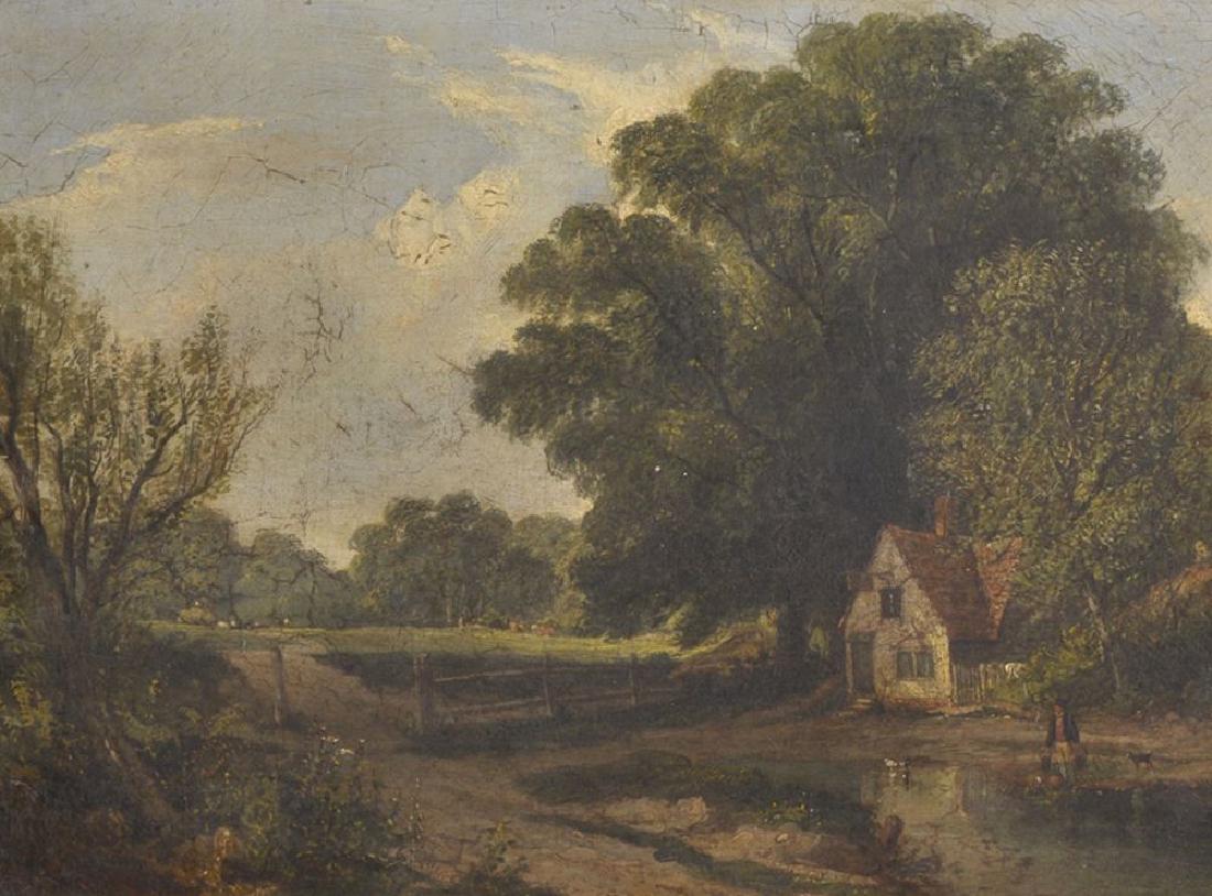 Circle of James Stark (1794-1859) British. A River: Circle of James Stark (1794-1859) British. A River Landscape, with a Figure and Dog by the River, Oil on Canvas, 12" x 16".