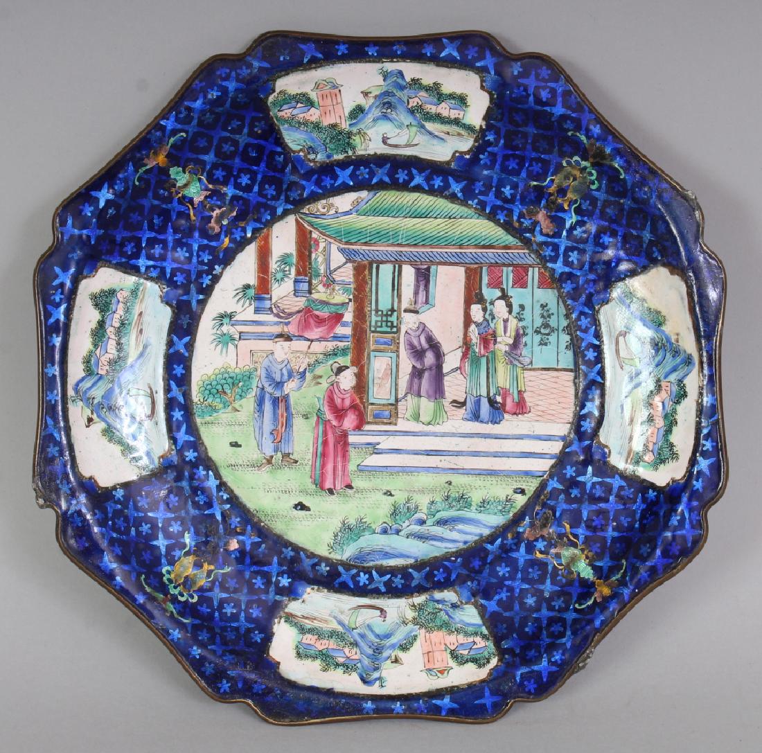 A 19TH CENTURY CHINESE CANTON ENAMEL DISH, of octagonal (1 of 4)