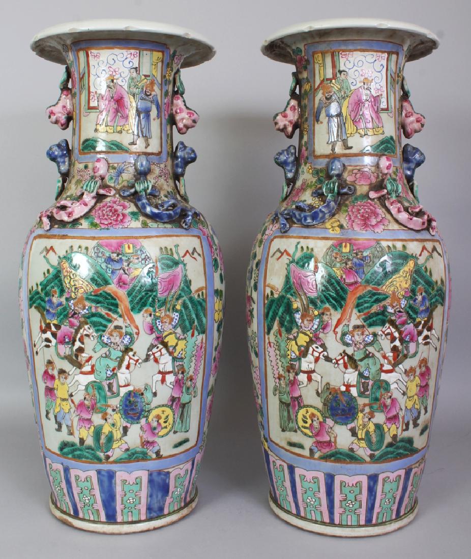 A LARGE PAIR OF CHINESE CANTON STYLE PORCELAIN VASES, (1 of 8)
