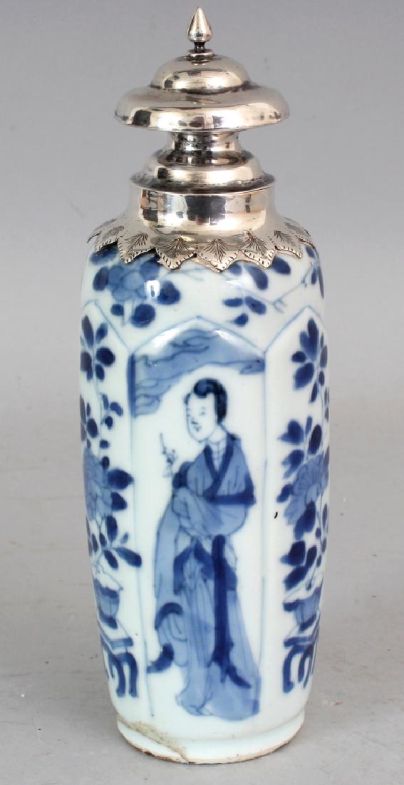 A GOOD CHINESE KANGXI PERIOD SILVER MOUNTED BLUE & (1 of 8)