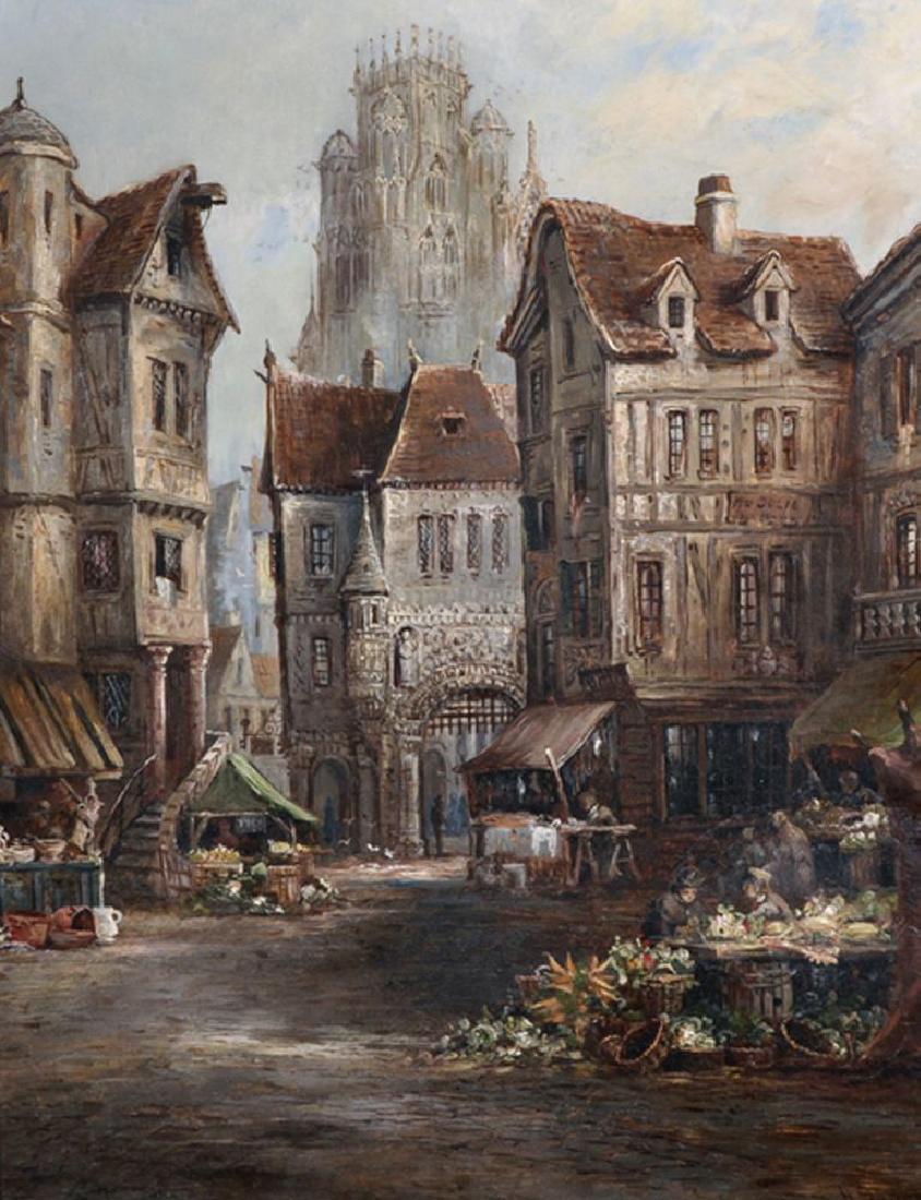 Henry Thomas Schaefer (1854-1915) British. A: Henry Thomas Schaefer (1854-1915) British. A Continental Town Scene, with a Flower Market, Oil on Canvas, Signed, 18" x 14".