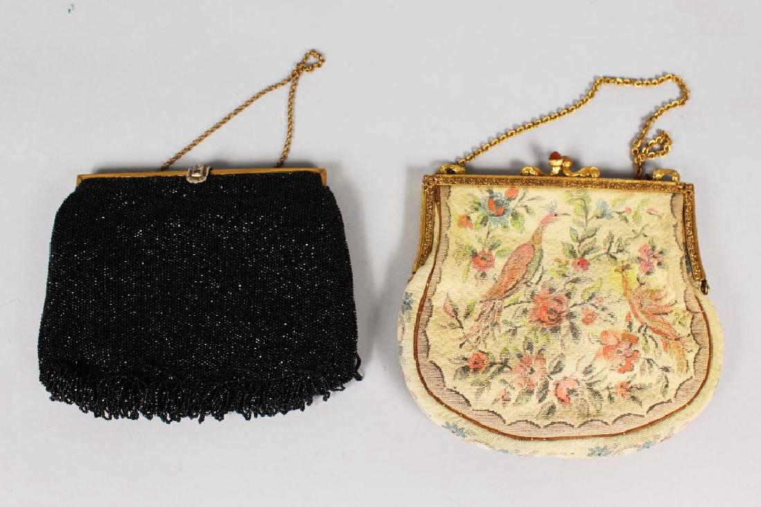 TWO SMALL EVENING BAGS, a black beaded handbag, gold (1 of 1)