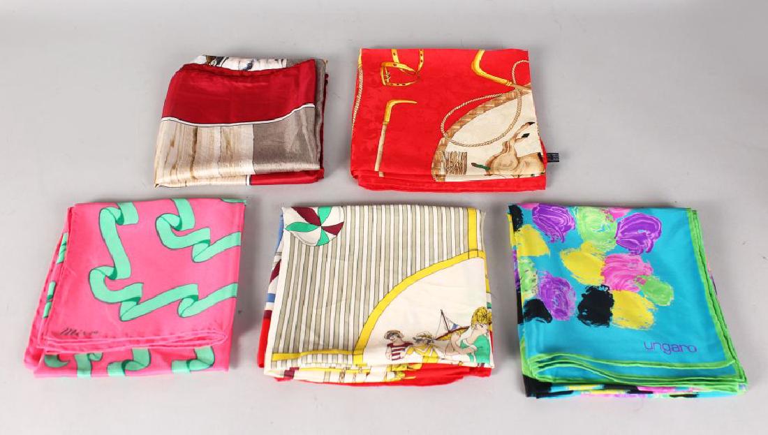 FIVE DESIGNER SILK SCARVES, VINTAGE SCARF AND HAT. (1 of 1)