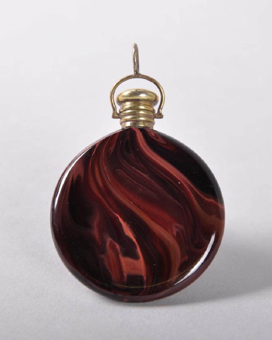 A BOHEMIAN CIRCULAR POLISHED DARK RED PERFUME BOTTLE, (1 of 1)