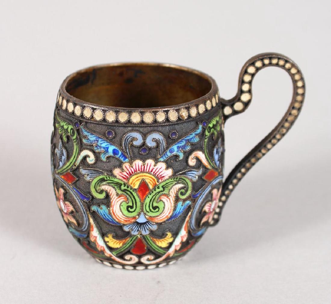 A SMALL RUSSIAN SILVER AND CLOISONNE ENAMEL CUP. (1 of 1)