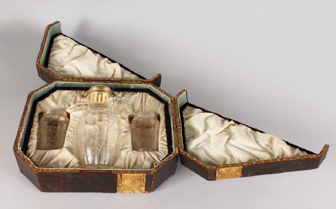 A SUPERB VICTORIAN WEBBS ROCK CRYSTAL AND SILVER CLARET: A SUPERB VICTORIAN WEBBS ROCK CRYSTAL AND SILVER CLARET JUG AND PAIR OF GLASSES, possibly by F. E. KUY, THOMAS WEBB & SONS, London silver mark 1882, MAKER: FREDERICK ELKINGTON, contained in an AESTHET