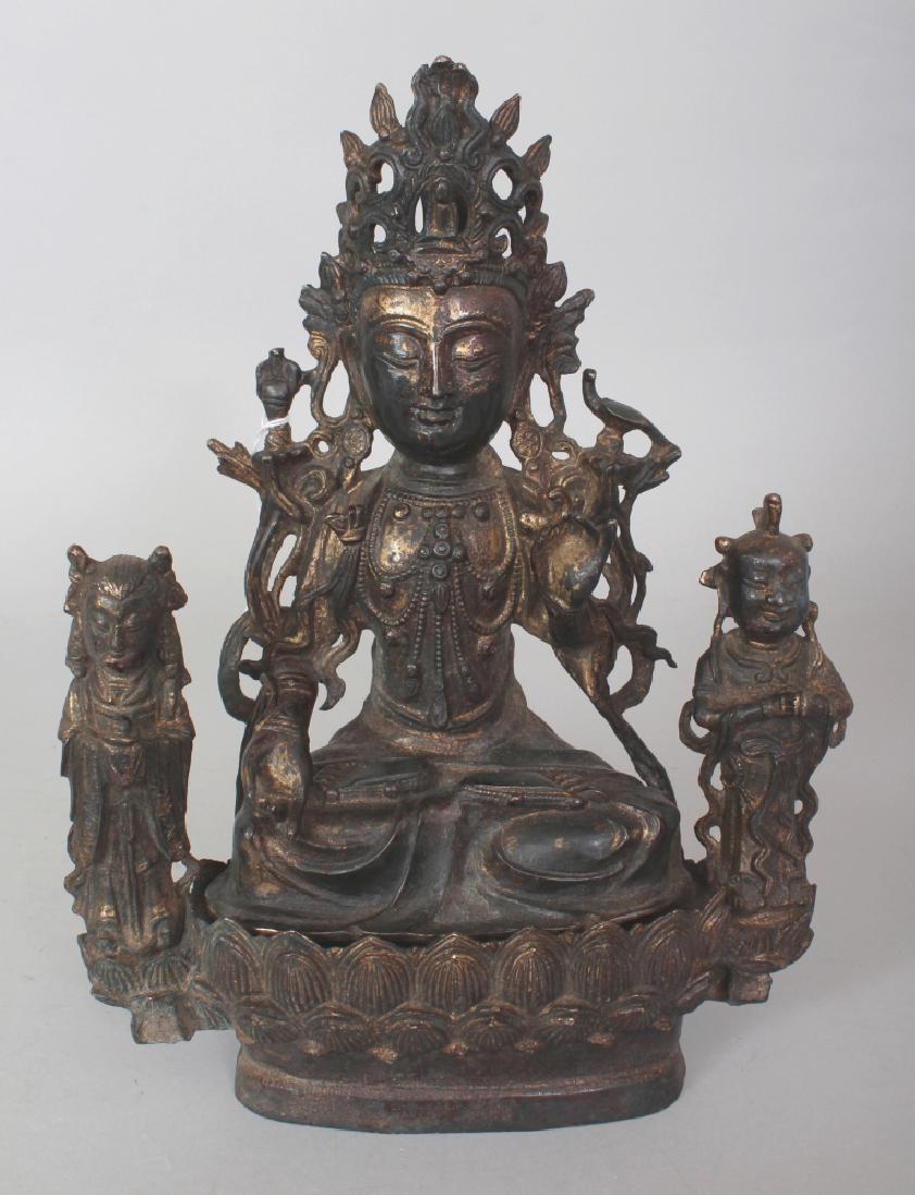 A CHINESE MING STYLE GILT BRONZE FIGURE OF BUDDHA, (1 of 9)