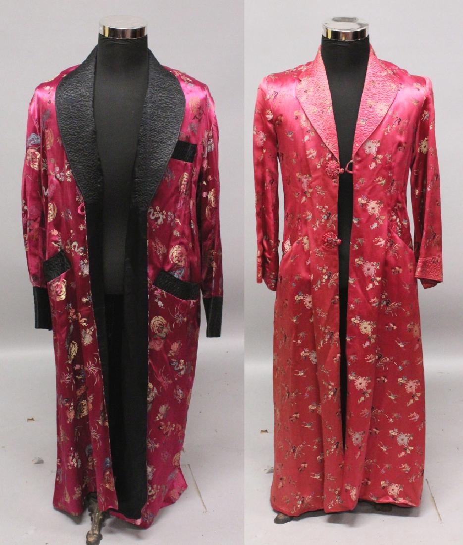 TWO 20TH CENTURY CHINESE SILK GOWNS, one pink ground, (1 of 10)