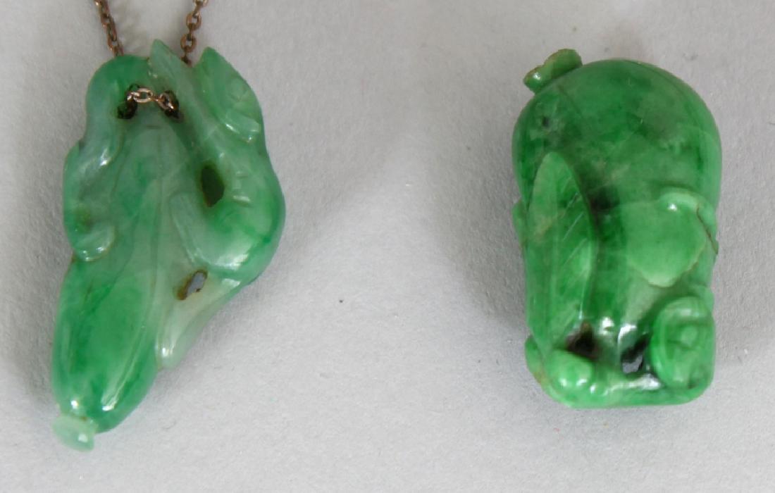 TWO SMALL CHINESE APPLE GREEN JADE PENDANTS, one with (1 of 6)
