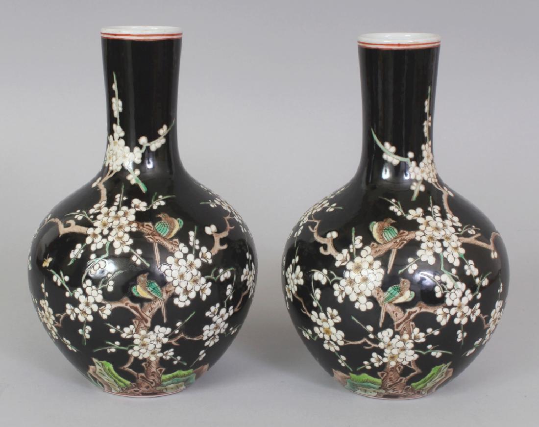 A MIRROR PAIR OF CHINESE FAMILLE NOIRE PORCELAIN BOTTLE (1 of 9)