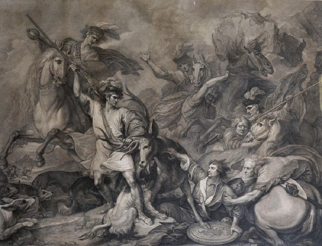 Francesco Bartolozzi (1727-1815) Italian after Benjamin: Francesco Bartolozzi (1727-1815) Italian after Benjamin West (1738-1820) British. "Alexander III, King of Scotland Rescued from the Fury of a Stag.; By the Intrepidity of Colin Fitzgerald, the Ancesto