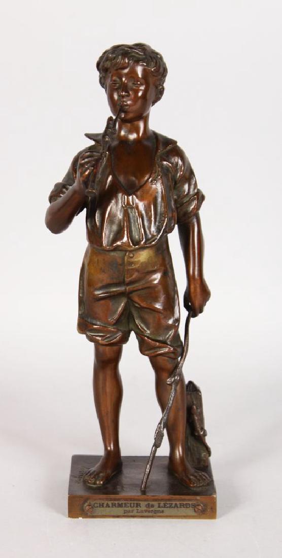 ADOLPHE JEAN LAVERGNE (19TH CENTURY) FRENCH "CHARMEUR: ADOLPHE JEAN LAVERGNE (19TH CENTURY) FRENCH "CHARMEUR de LEZARDS", playing a pipe. Signed. 11.5ins high.