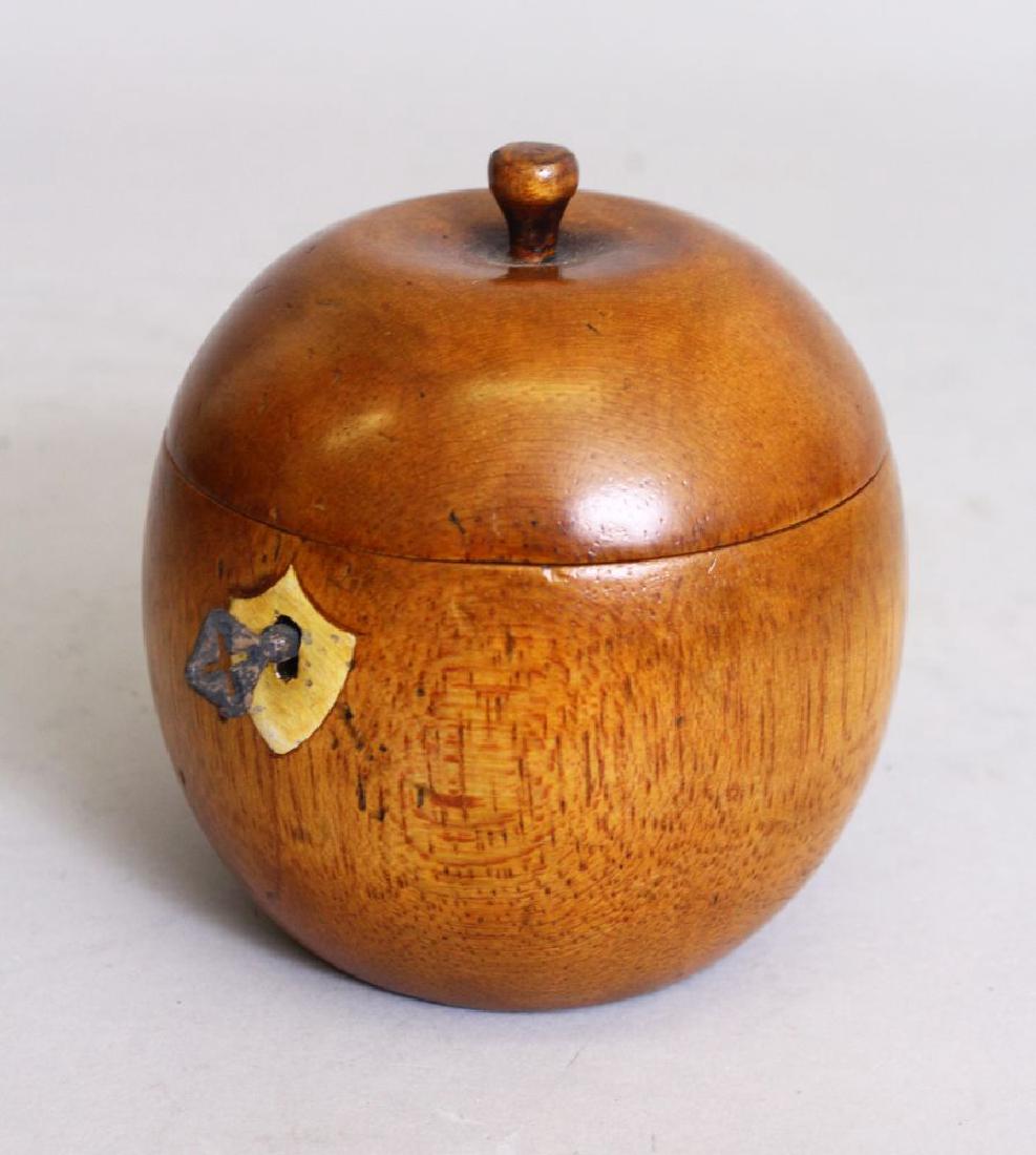 AN ORANGE WOOD TEA CADDY. 5ins high.: AN ORANGE WOOD TEA CADDY. 5ins high.