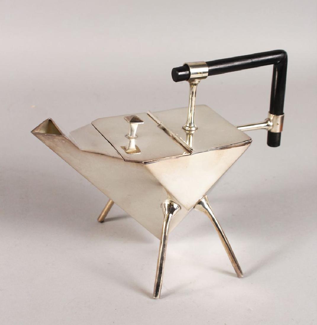 AN ART DECO CHRISTOPHER DRESSER DESIGN DIAMOND TEAPOT.: AN ART DECO CHRISTOPHER DRESSER DESIGN DIAMOND TEAPOT.