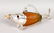 A PLATED AND AMBER COLOURED GLASS NOVELTY DECANTER,