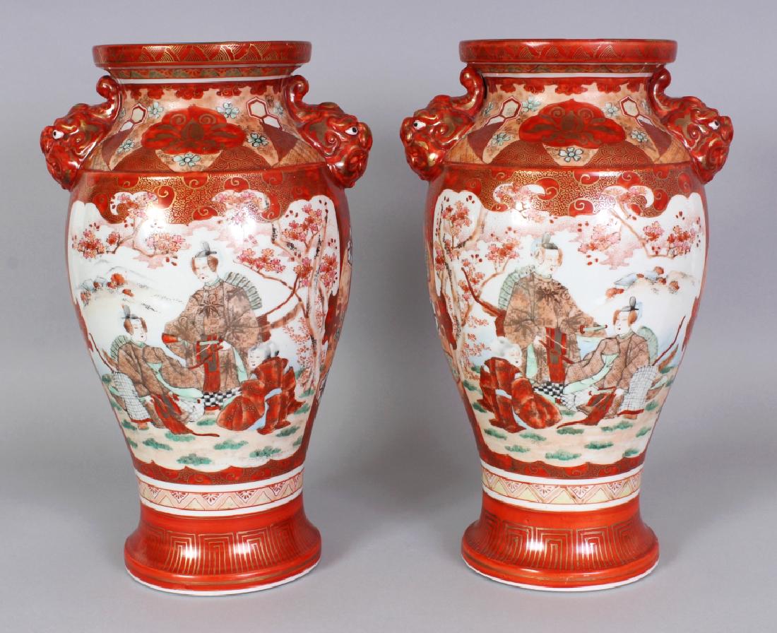 A MIRROR PAIR OF JAPANESE KUTANI PORCELAIN VASES, with (1 of 10)