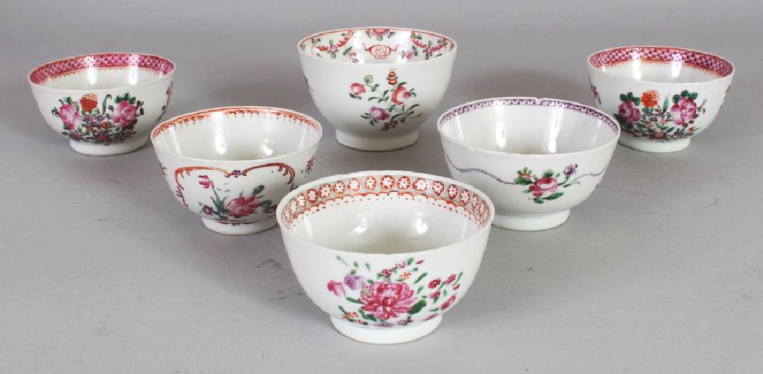 A GROUP OF SIX CHINESE QIANLONG PERIOD FAMILLE ROSE: A GROUP OF SIX CHINESE QIANLONG PERIOD FAMILLE ROSE PORCELAIN TEABOWLS, the largest 3.25in diameter. (6)